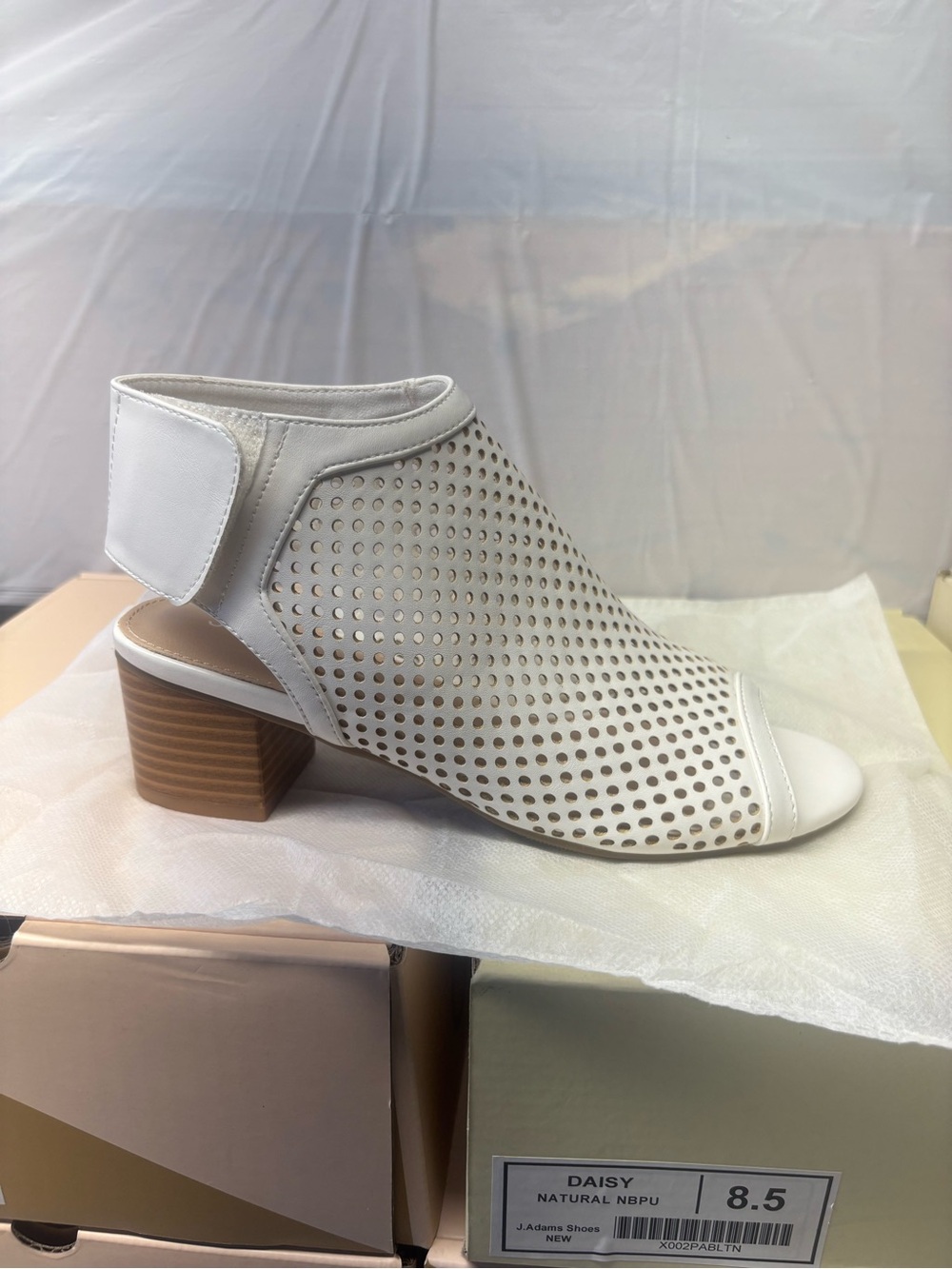 Daisy White Perforated Open-Toe Block Heel Bootie